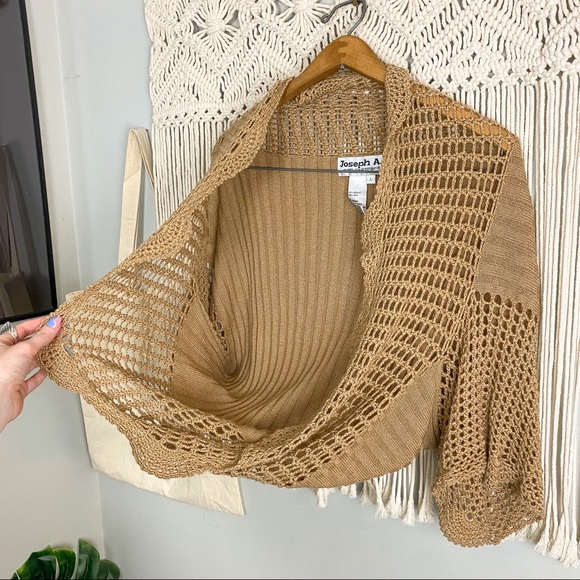 Crochet Knit Round Cropped Boho Sweater Cardigan Size Large - Picture 7 of 14